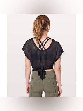 Lululemon Athletica Ahead By Miles Black Short Sleeve Tie Top